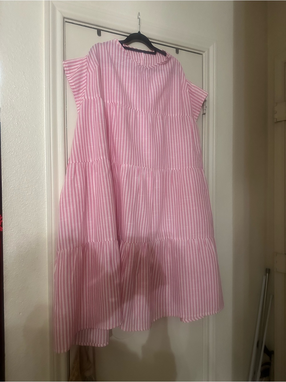 Pink Striped Tiered midi Dress